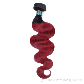 Youfa Hair Vendor Ombre Color 1b/Burg Red Body Wave 100% Cambodian Human Hair Bundles Cuticle Aligned Raw Remy Hair Extension